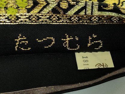 平和屋本店●極上　龍村美術織物　たつむら　六通柄　本袋帯　園花蜀紅文　黒地　金銀糸　逸品　DZAB5731kh6