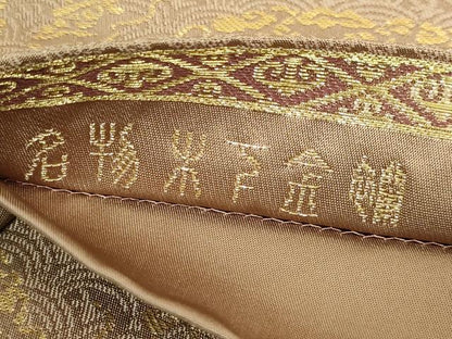 平和屋着物●極上　龍村晋謹製　全通柄袋帯　名物木下金襴　金糸　濃い白茶色地　逸品　DZAB5751kh6