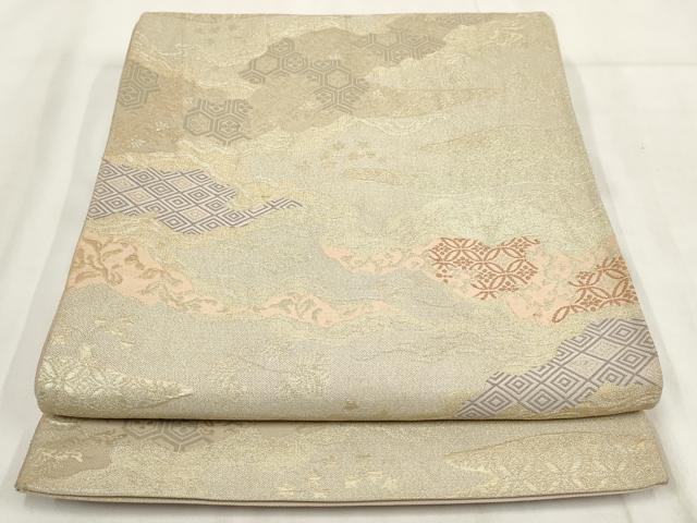 平和屋着物◎六通柄袋帯 道長七宝文 金糸 正絹 逸品 AABH1163wj