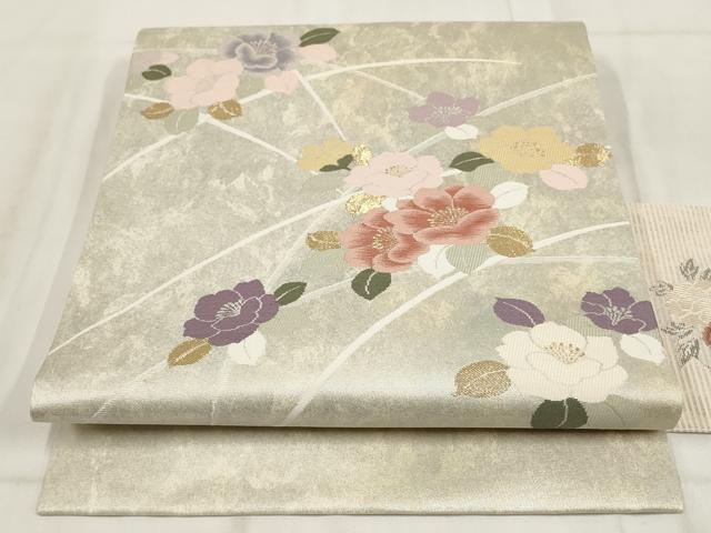 平和屋着物◎九寸名古屋帯　草花文　金銀糸　正絹　逸品　AABH1194wj