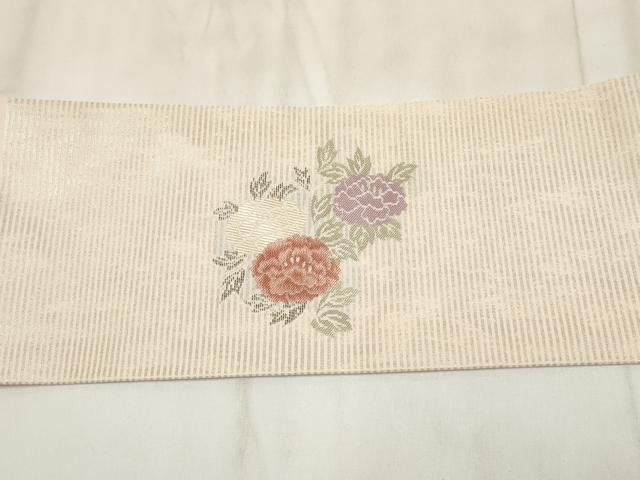 平和屋着物◎九寸名古屋帯　草花文　金銀糸　正絹　逸品　AABH1194wj