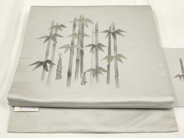 平和屋着物◎九寸名古屋帯　手描き　竹　正絹　逸品　AABH1192wj