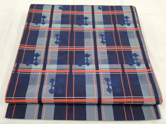 平和屋着物◎六通柄京袋帯 格子文 正絹 逸品 AABH1198wj