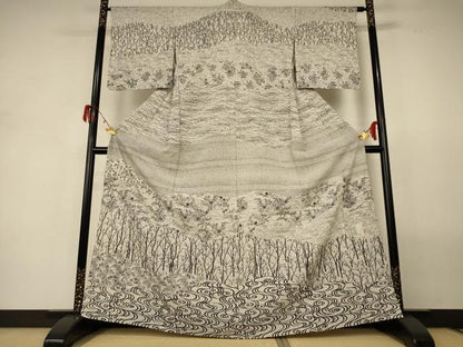 平和屋着物＊夏物 伝統工芸士 水谷滉 訪問着 絽 流水草花文 正絹 逸品 AABH2468jd
