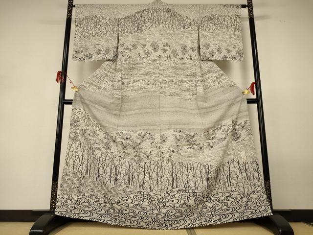 平和屋着物＊夏物 伝統工芸士 水谷滉 訪問着 絽 流水草花文 正絹 逸品 AABH2468jd