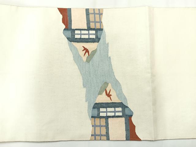 平和屋着物◎太鼓柄袋帯　風景文　正絹　逸品　AABH2361uk