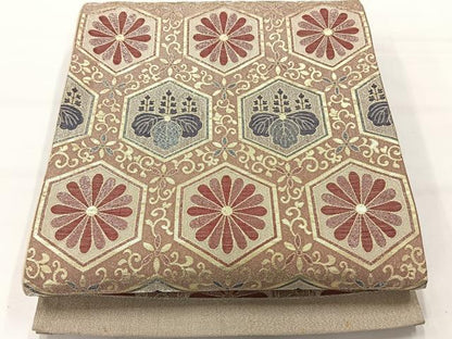 平和屋着物◎六通柄袋帯 亀甲花文 金糸 正絹 逸品 AABH2374uk