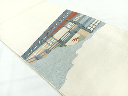平和屋着物◎太鼓柄袋帯　風景文　正絹　逸品　AABH2361uk