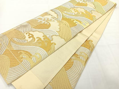 平和屋着物◎六通柄袋帯 立波文 金銀糸 正絹 逸品 AABH2372uk