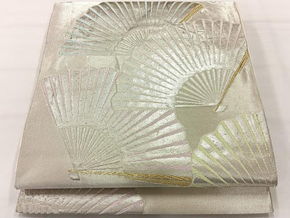平和屋着物◎六通柄袋帯　唐織　檜扇文　金銀糸　正絹　逸品　AABH2357uk