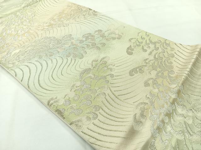 平和屋着物◎六通柄袋帯　唐織　立波文　銀糸　正絹　逸品　AABH2355uk