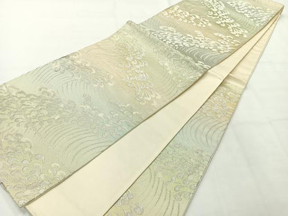 平和屋着物◎六通柄袋帯　唐織　立波文　銀糸　正絹　逸品　AABH2355uk