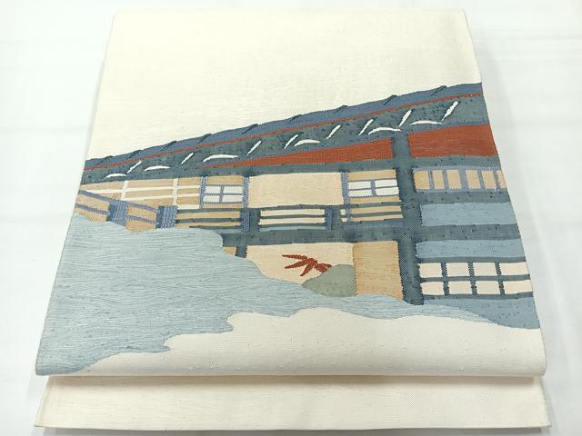 平和屋着物◎太鼓柄袋帯　風景文　正絹　逸品　AABH2361uk