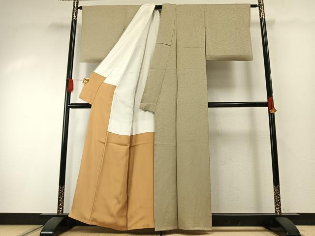 平和屋着物●本草木染作家　圓啓　色無地　白橡色　正絹　逸品　AABH0535fy