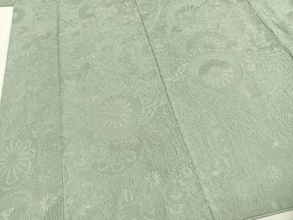 平和屋着物●上質な色無地　源氏車花地紋　青磁鼠色　正絹　逸品　AABH0542fy