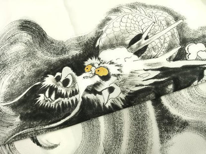 平和屋着物●男性　訪問着　手描き　龍　金彩　洗える着物　AABH0574fy