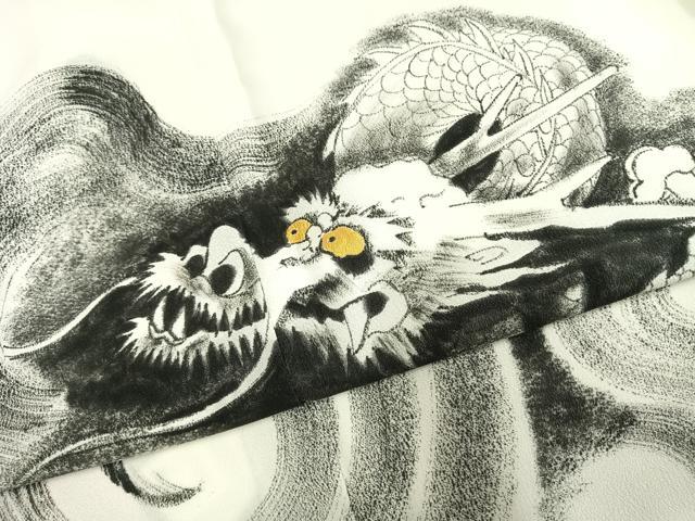 平和屋着物●男性　訪問着　手描き　龍　金彩　洗える着物　AABH0574fy