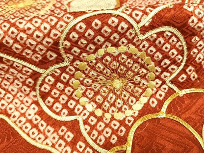 平和屋着物●豪華振袖　駒刺繍　絞り　舞花文　正絹　逸品　AABH0559fy