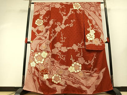 平和屋着物●豪華振袖　駒刺繍　絞り　舞花文　正絹　逸品　AABH0559fy