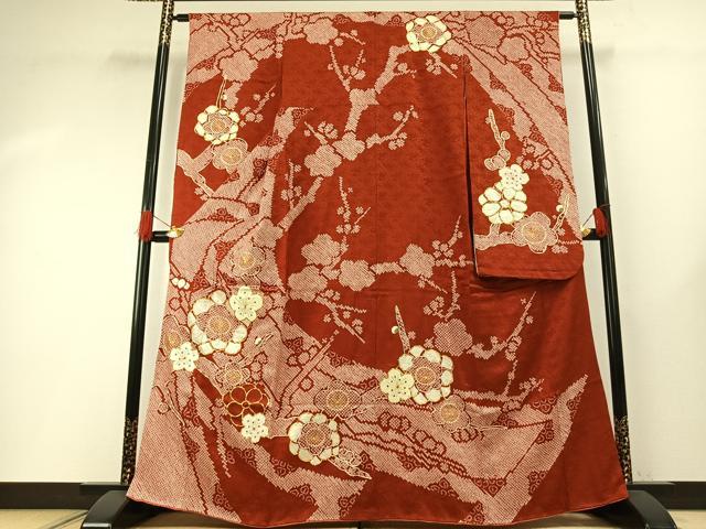 平和屋着物●豪華振袖　駒刺繍　絞り　舞花文　正絹　逸品　AABH0559fy