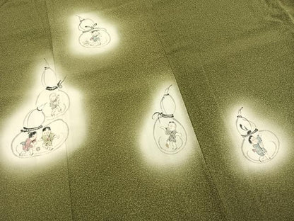 平和屋着物●訪問着　手描き　人物瓢箪文　暈し染め　正絹　逸品　AABH0545fy