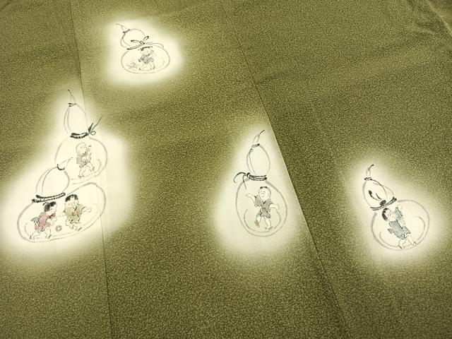 平和屋着物●訪問着　手描き　人物瓢箪文　暈し染め　正絹　逸品　AABH0545fy