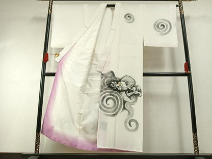 平和屋着物●男性　訪問着　手描き　龍　金彩　洗える着物　AABH0574fy