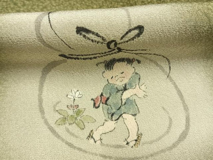 平和屋着物●訪問着　手描き　人物瓢箪文　暈し染め　正絹　逸品　AABH0545fy