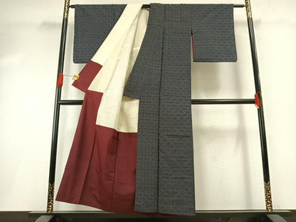 平和屋着物●上質な紬　秋名バラ柄　正絹　逸品　AABH0561fy