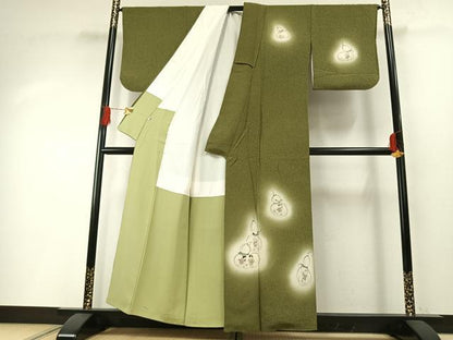 平和屋着物●訪問着　手描き　人物瓢箪文　暈し染め　正絹　逸品　AABH0545fy
