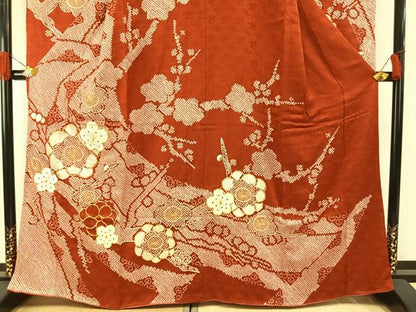 平和屋着物●豪華振袖　駒刺繍　絞り　舞花文　正絹　逸品　AABH0559fy