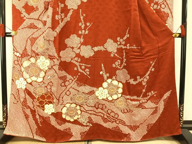 平和屋着物●豪華振袖　駒刺繍　絞り　舞花文　正絹　逸品　AABH0559fy