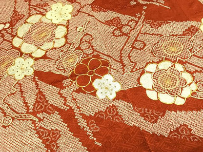 平和屋着物●豪華振袖　駒刺繍　絞り　舞花文　正絹　逸品　AABH0559fy