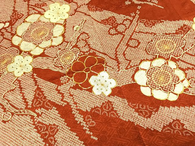 平和屋着物●豪華振袖　駒刺繍　絞り　舞花文　正絹　逸品　AABH0559fy