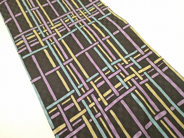 平和屋着物●両面　半幅帯　変わり間道　正絹　逸品　DABD0841op