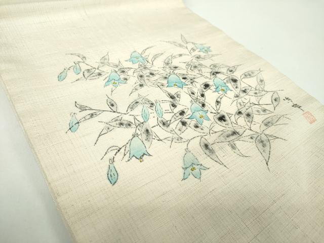 平和屋着物●九寸開き名古屋帯　作家物　手描き　紬地　草花文　正絹　逸品　DABD1467ps