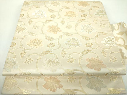 平和屋着物●九寸名古屋帯　牡丹唐草　金糸　正絹　逸品　未使用　DABD1457ps