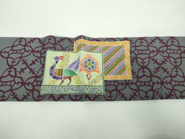 平和屋着物●塩瀬　九寸名古屋帯　作家物　花鳥文　正絹　逸品　DABD1481ps