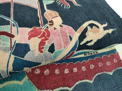 平和屋着物●八寸名古屋帯　紬地　型染　狩猟文　正絹　逸品　DABD1489ps
