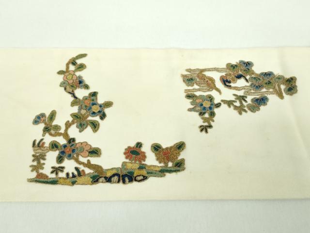平和屋着物●中国三大刺繍　相良刺繍　塩瀬　九寸名古屋帯　駒刺繍　総刺繍　異国人物風景花文　金糸　正絹　逸品　DABD1484ps