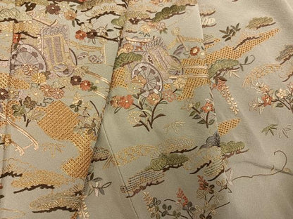 平和屋着物●訪問着　総刺繍　御所車草花文　金糸　ますいわ屋扱い　正絹　逸品　AABH2061ph