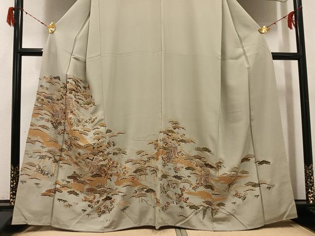 平和屋着物●訪問着　総刺繍　御所車草花文　金糸　ますいわ屋扱い　正絹　逸品　AABH2061ph 平和屋着物○訪問着 総刺繍 御所車草花文 金糸 ますいわ屋扱い