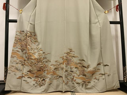 平和屋着物●訪問着　総刺繍　御所車草花文　金糸　ますいわ屋扱い　正絹　逸品　AABH2061ph
