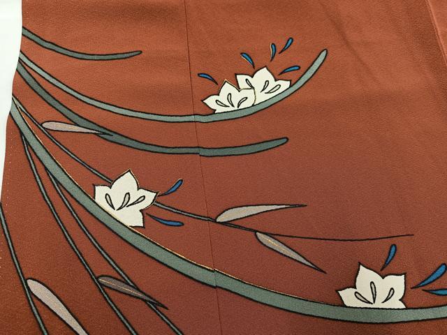 平和屋着物●染色の魔術師　染乃座・大久保玄才　そめのざ玄才　訪問着　草花文　雀茶色　金彩　正絹　逸品　AABH2060ph