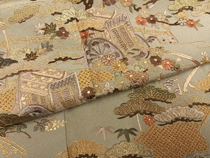 平和屋着物●訪問着　総刺繍　御所車草花文　金糸　ますいわ屋扱い　正絹　逸品　AABH2061ph