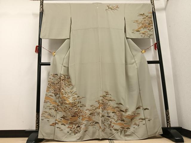 平和屋着物●訪問着　総刺繍　御所車草花文　金糸　ますいわ屋扱い　正絹　逸品　AABH2061ph