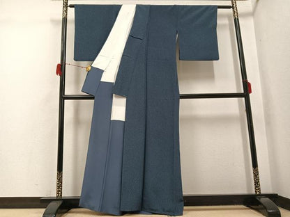 平和屋着物●上質な小紋　作家物　華信　藍　天目暈し　正絹　逸品　AABH2062ph