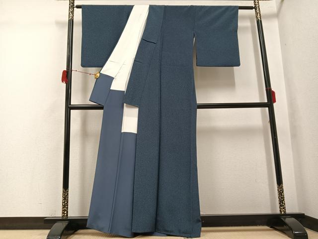 平和屋着物●上質な小紋　作家物　華信　藍　天目暈し　正絹　逸品　AABH2062ph