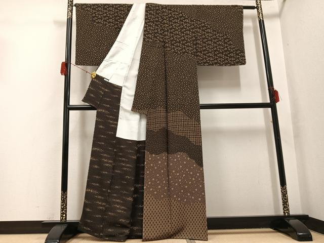 平和屋着物○訪問着 型染め 草花文 反端付き 正絹 逸品 未