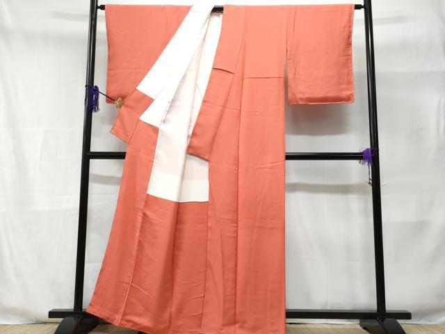 平和屋着物■上質な色無地 鮫小紋地紋 甚三紅色 正絹 逸品 CABE6048fb
